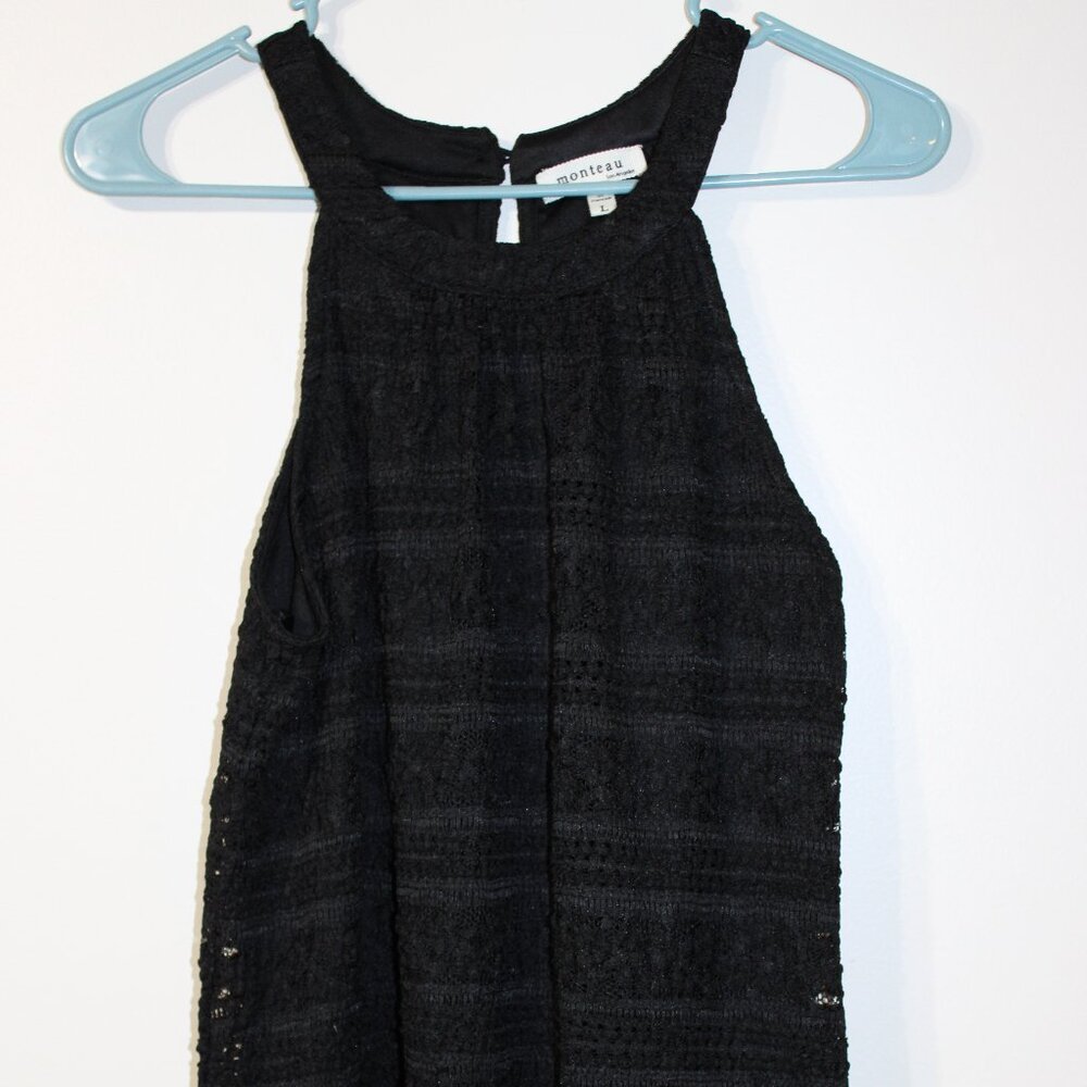 Women's Monteau Los Angeles Black Lined Sleeveless Crochet Lace Halter Top